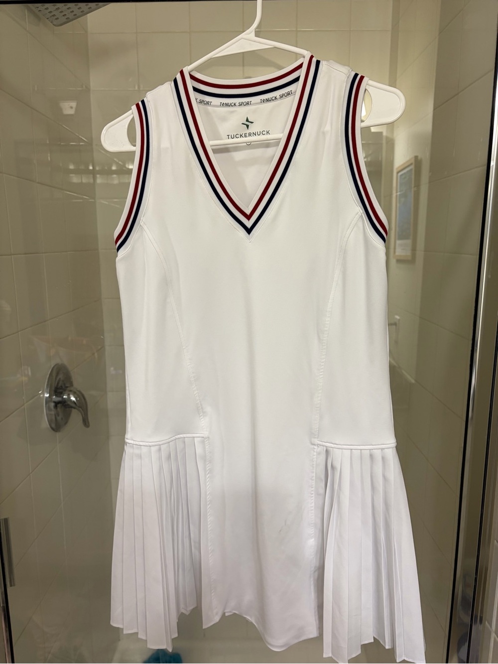 Tuckernuck White Tennis Dress with Red & Navy Stripe Trim